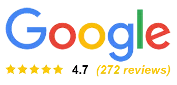 Google Logo With Five Gold Stars And Text Reading “272 Reviews” Indicating A Review Rating.
