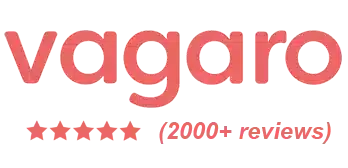 The Image Shows The Vagaro Logo In Red Text With The Words “2500+ Reviews” Written Below It.